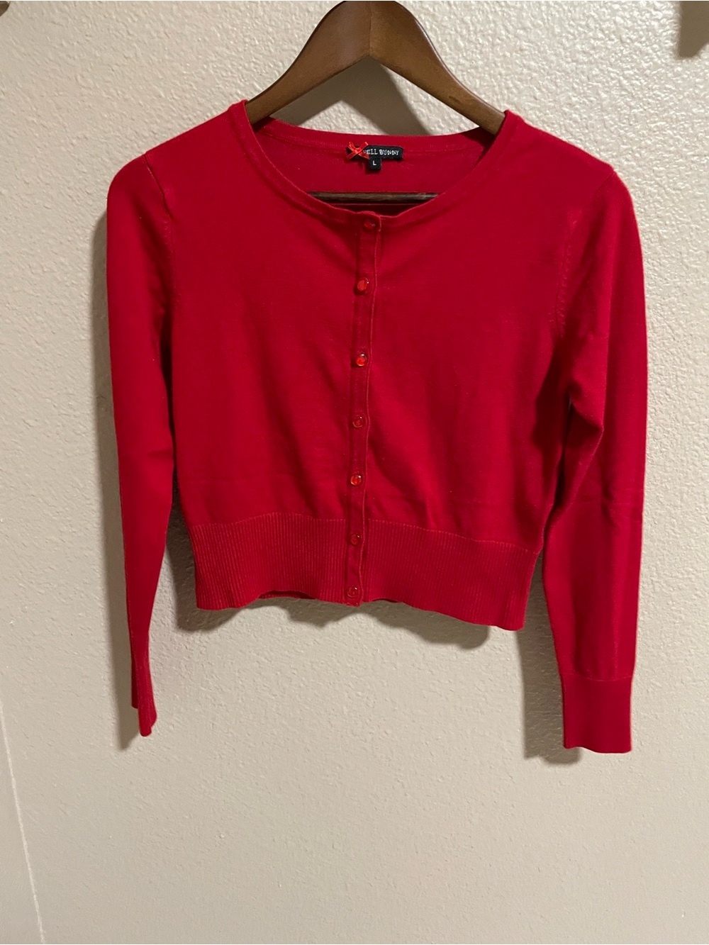 Hell Bunny Red Cropped Button-Up Cotton Cardigan Sweater
